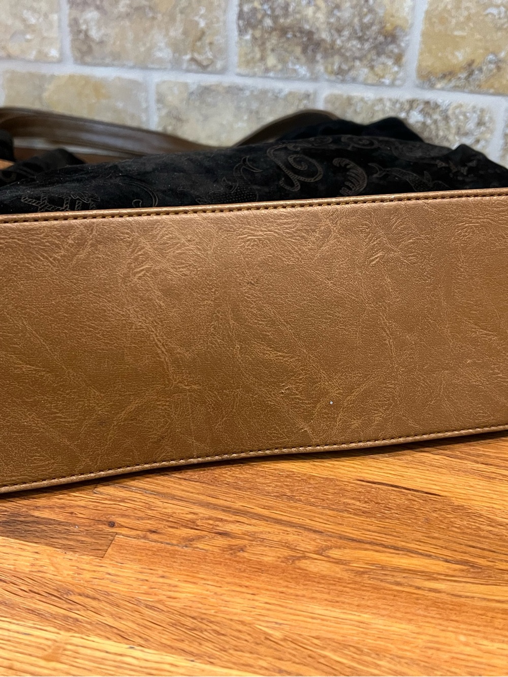 Prada Black Suede Tote with Brown Leather Handles - Picture 7 of 9